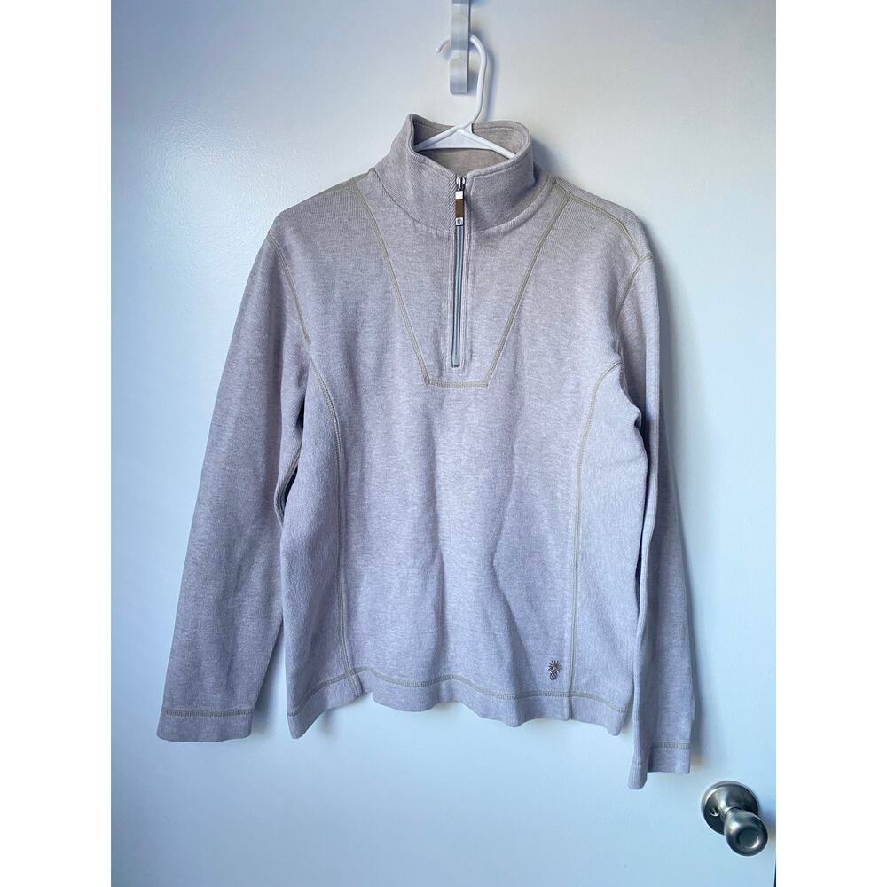 Tommy Bahama S 1/4 Zip Pullover Sweater Beige Tan Cotton Blend Coastal Grandma